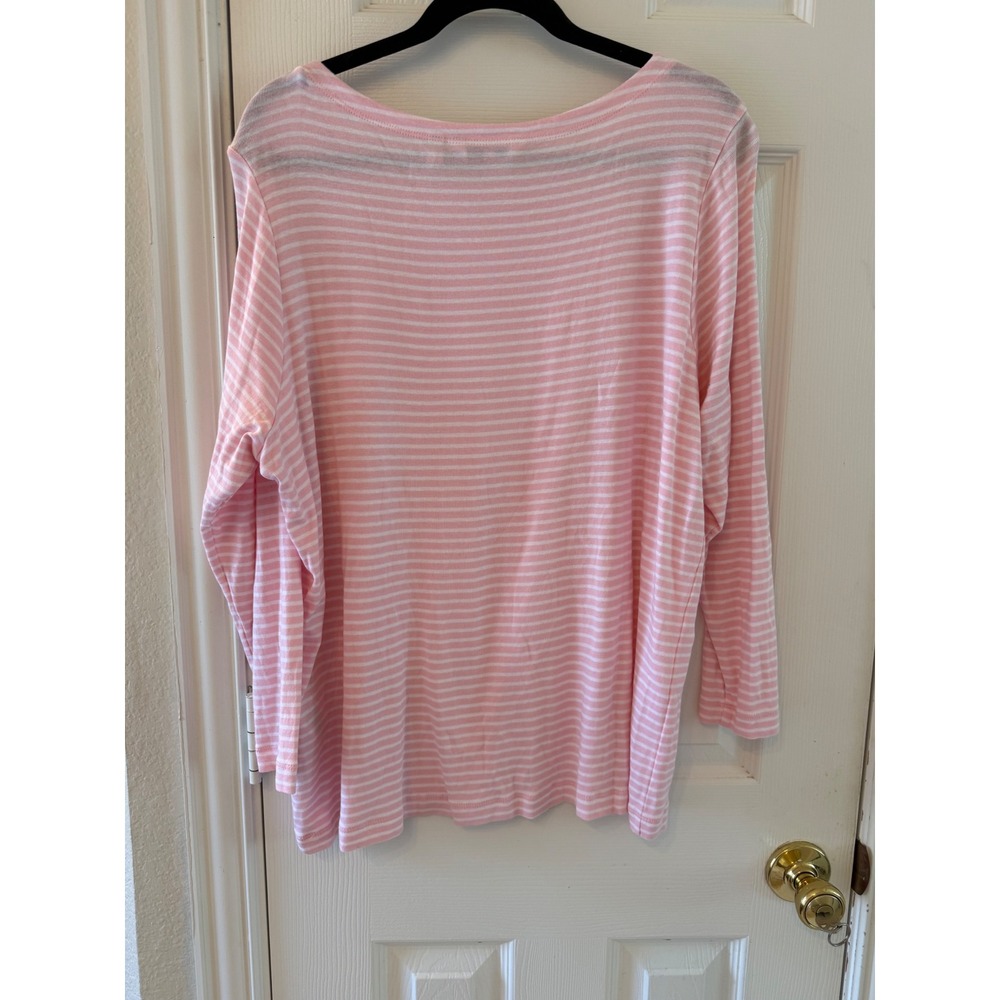 Vineyard Vines 2X Pink White Stripe Pima Cotton Modal Long Sleeve Top Coastal - Picture 3 of 7